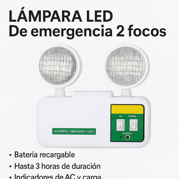 Lámpara LED de Emergencia Automática 2 Focos