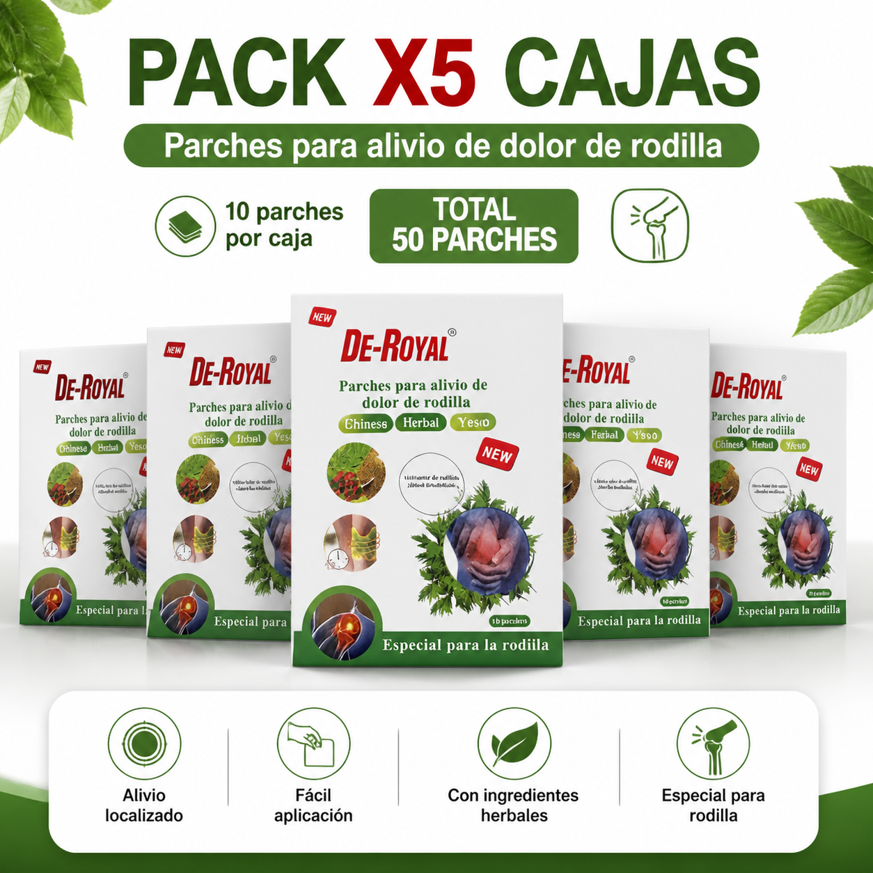 Parches Herbales para Rodilla - Pack de 5 Cajas