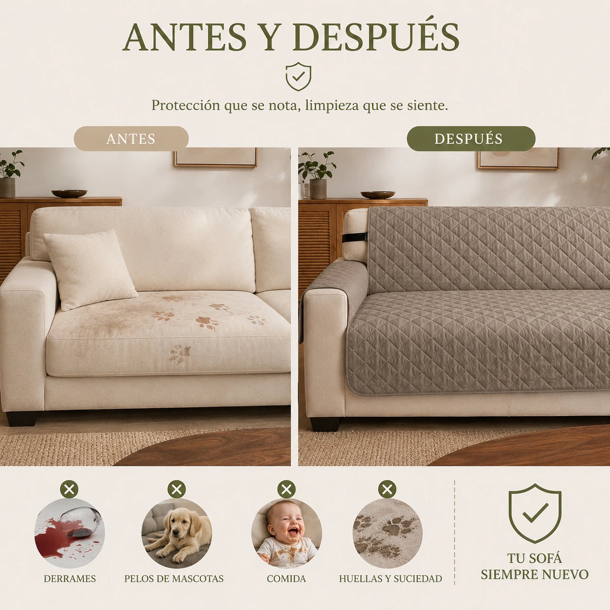Cubre Sofá Acolchada — Protege de Manchas y Desgaste