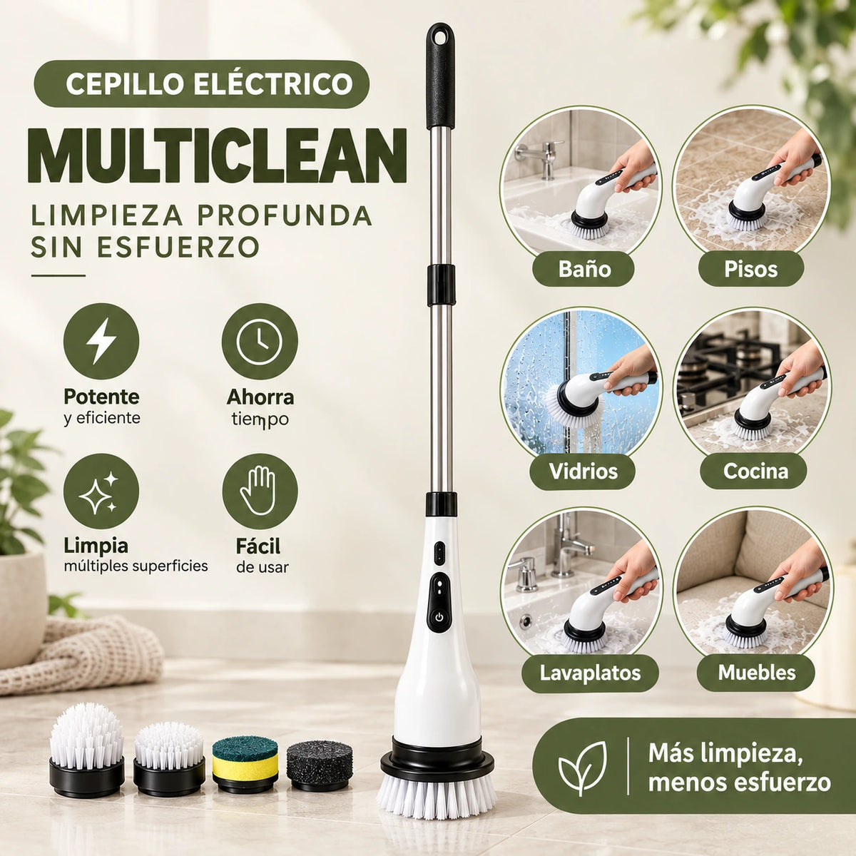 Multiclean — Cepillo Eléctrico con Mango Extensible